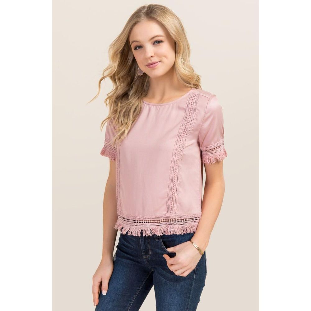 Francesca's Riana Boho Fringe Short Sleeve Top